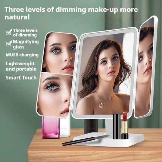 Thin Folding Makeup Mirror – Double Door LED, Shop Now