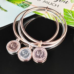Three Coin Bangle - Silver/Rose Gold