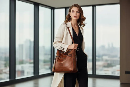 women's tote bag interior view showing spacious main compartment, everyday crossbody bag for wallet, phone, notebook
