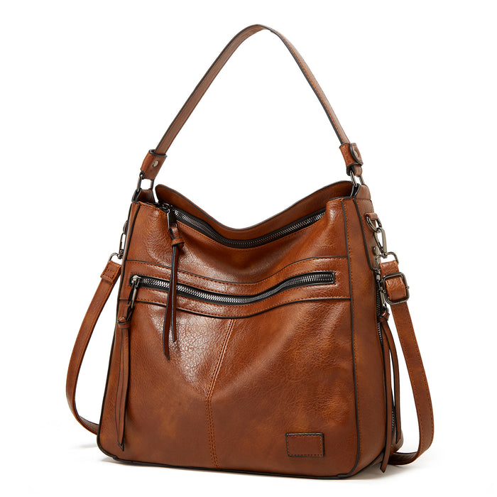 crossbody bag styling shot of tote bag, casual commuting purse with medium-soft structure and polished look