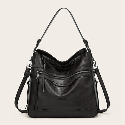 tote bag side profile showing single strap attachment, PU shoulder bag design with secure zipper closure