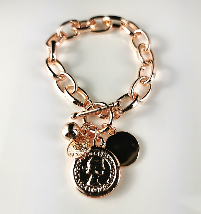 Tripple Coin Toggle Bracelet- Rose Gold