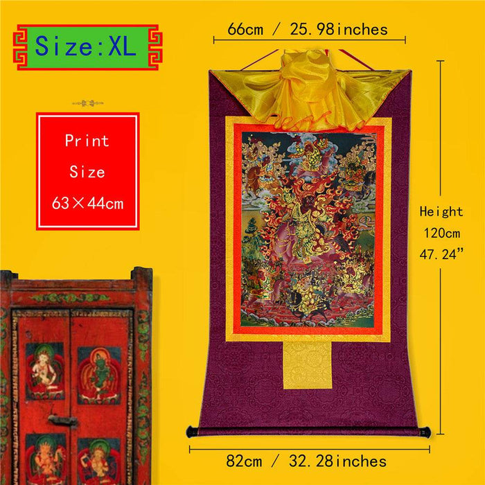 Tsiu Marpo-Dharma Protector - Tibetan thangka painting, close-up detail