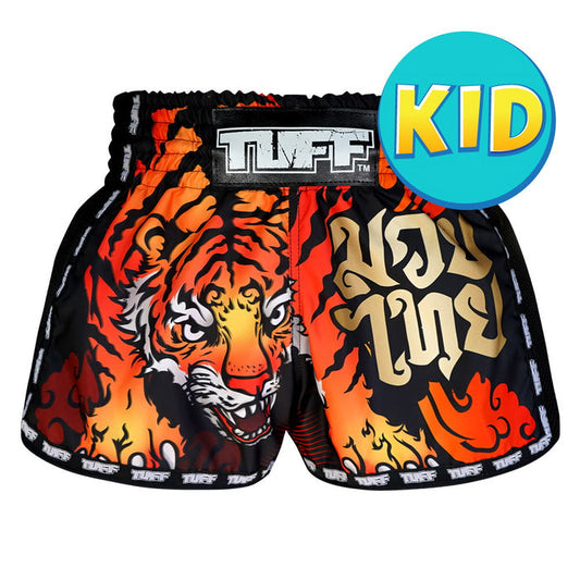 TUFF Kids Shorts Black Retro Style With Cruel Tiger