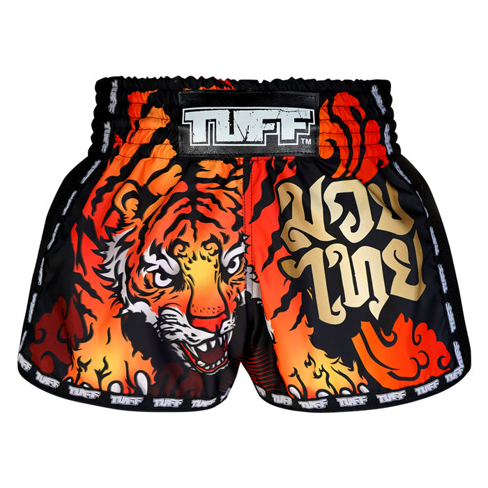 TUFF Kids Shorts Black Retro Style With Cruel Tiger
