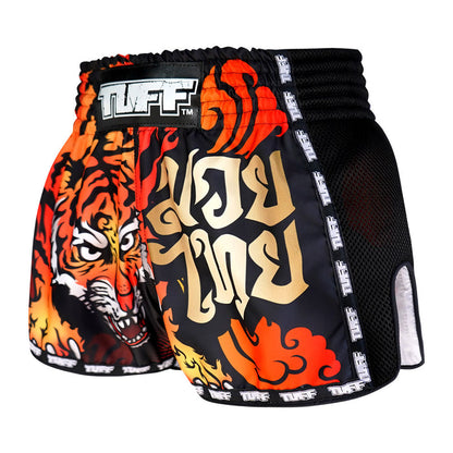 TUFF Kids Shorts Black Retro Style With Cruel Tiger