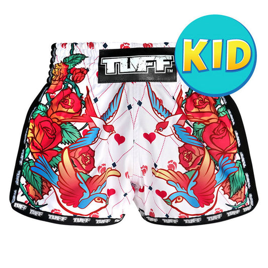 TUFF Kids Shorts White Retro Style Rose With Birds