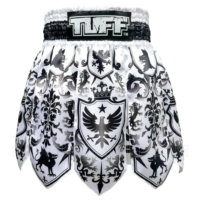 TUFF Muay Thai Boxing Shorts Gladiator Black & White Classic Victorian Pattern
