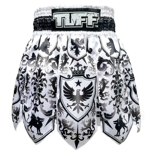 TUFF Muay Thai Boxing Shorts Gladiator Black & White Classic Victorian Pattern