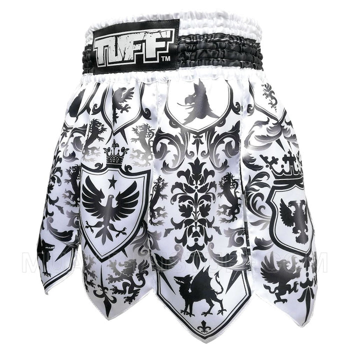 TUFF Muay Thai Boxing Shorts Gladiator Black & White Classic Victorian Pattern