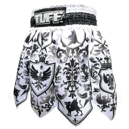 TUFF Muay Thai Boxing Shorts Gladiator Black & White Classic Victorian Pattern