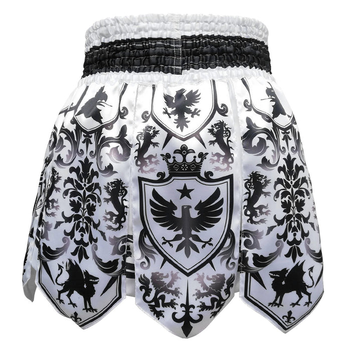 TUFF Muay Thai Boxing Shorts Gladiator Black & White Classic Victorian Pattern