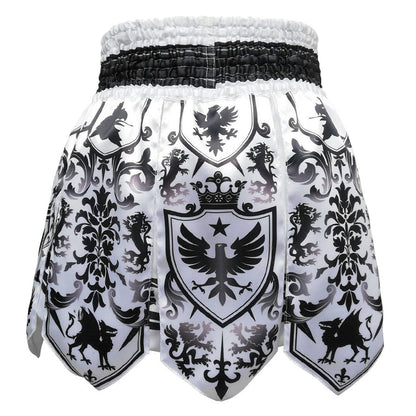 TUFF Muay Thai Boxing Shorts Gladiator Black & White Classic Victorian Pattern