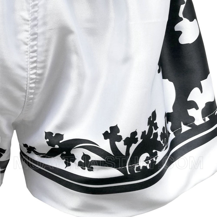 TUFF Muay Thai Boxing Shorts Gladiator Black & White Classic Victorian Pattern