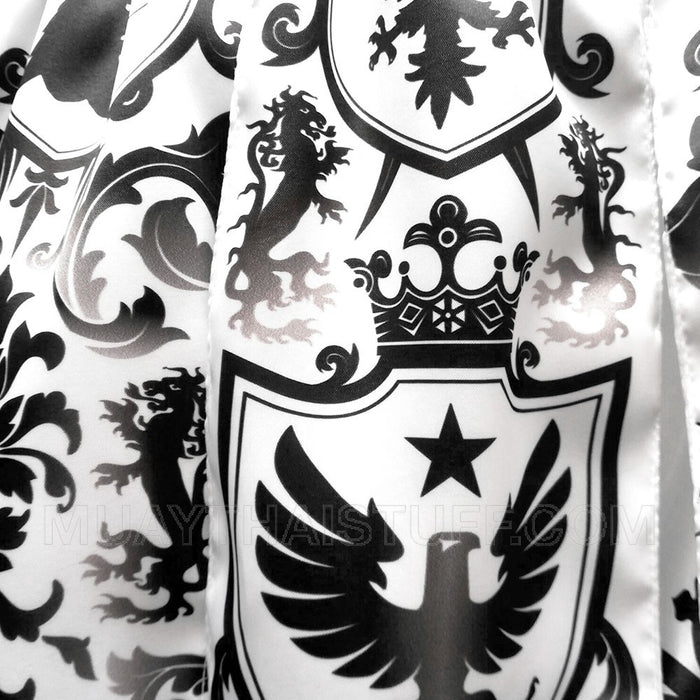 TUFF Muay Thai Boxing Shorts Gladiator Black & White Classic Victorian Pattern