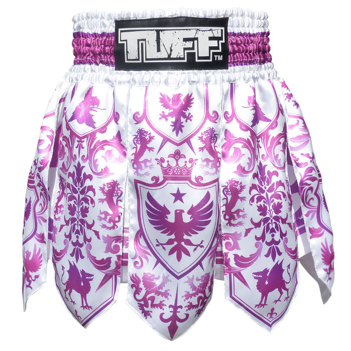 TUFF Muay Thai Boxing Shorts Gladiator Purple & White Classic Victorian Pattern