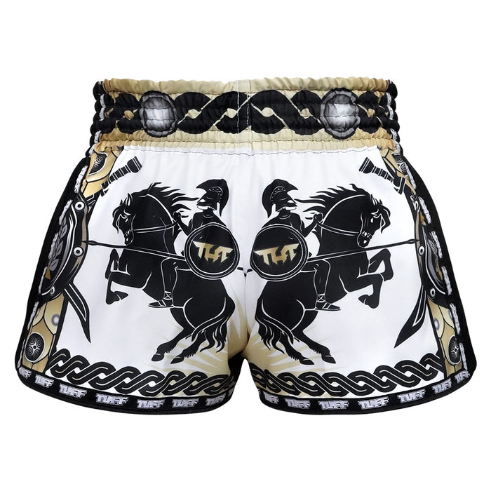TUFF Muay Thai Boxing Shorts Retro Style Golden Gladiator in White
