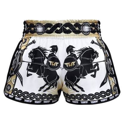 TUFF Muay Thai Boxing Shorts Retro Style Golden Gladiator in White