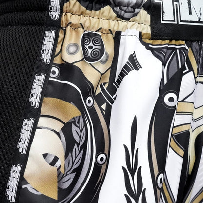 TUFF Muay Thai Boxing Shorts Retro Style Golden Gladiator in White