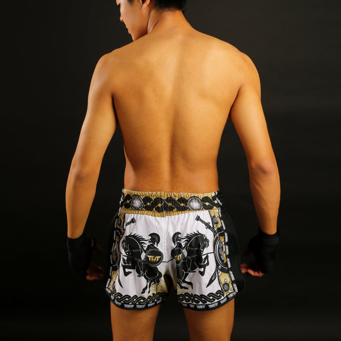 TUFF Muay Thai Boxing Shorts Retro Style Golden Gladiator in White