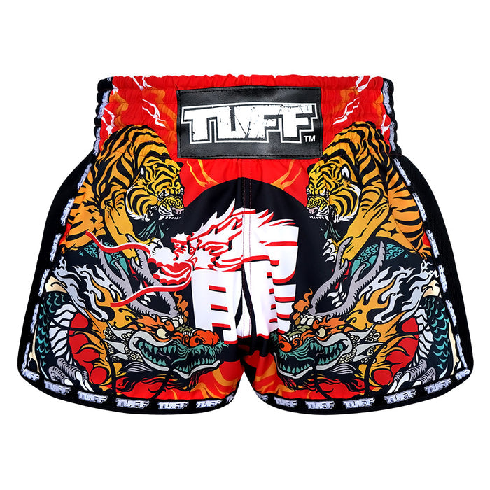 TUFF Muay Thai Boxing Shorts Retro Style Red Chinese Dragon and Tiger