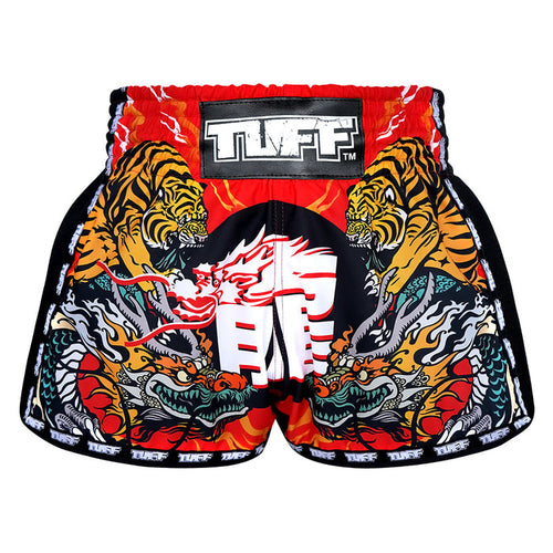 TUFF Muay Thai Boxing Shorts Retro Style Red Chinese Dragon and Tiger