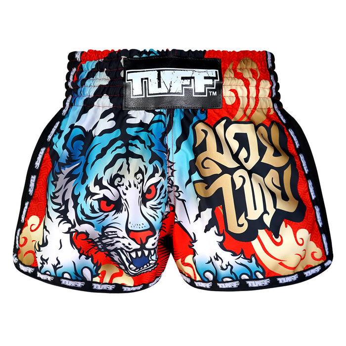 TUFF Muay Thai Boxing Shorts Retro Style Red Furious Tiger