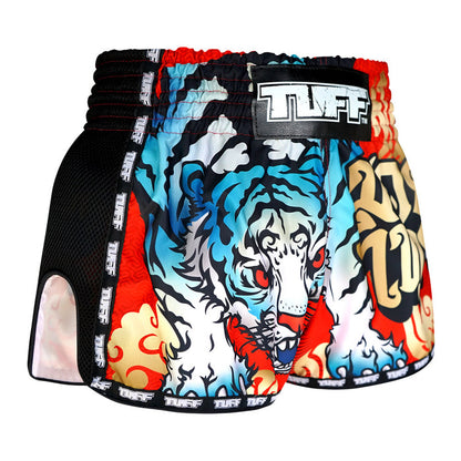 TUFF Muay Thai Boxing Shorts Retro Style Red Furious Tiger