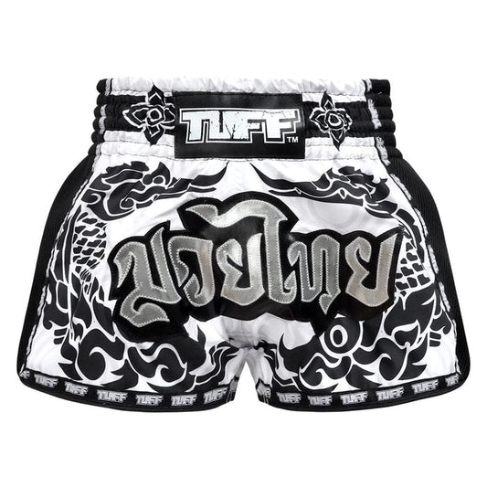 TUFF Muay Thai Boxing Shorts Retro Style The Great Hongsa White