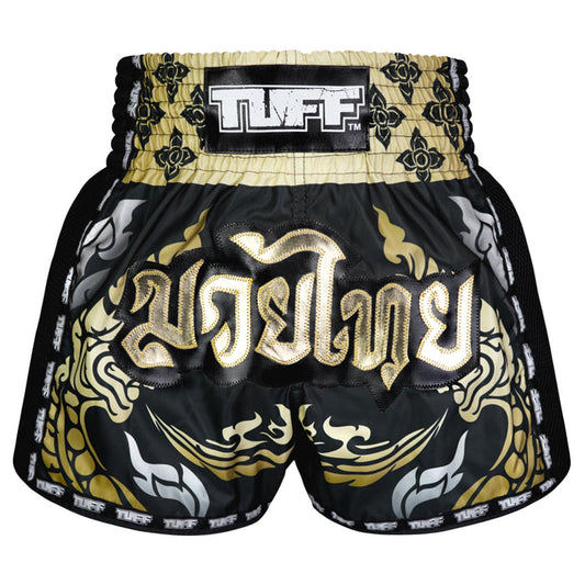 TUFF Muay Thai Shorts Boxing Trunks Retro Style (TUF-MSC107-BLK)