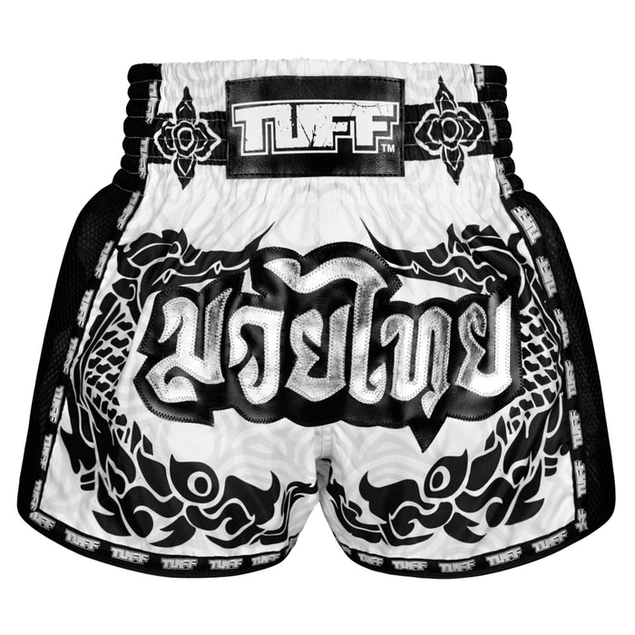 TUFF Muay Thai Shorts Boxing Trunks Retro Style (TUF-MSC108-WHT)