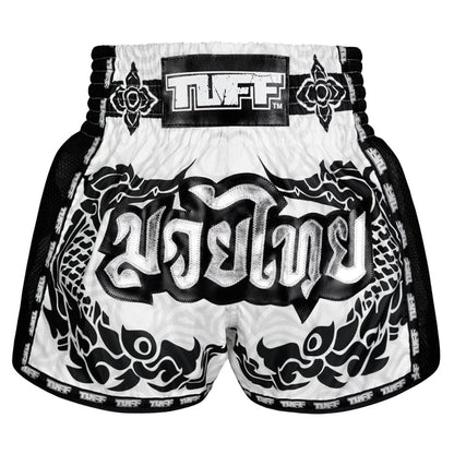 TUFF Muay Thai Shorts Boxing Trunks Retro Style (TUF-MSC108-WHT)