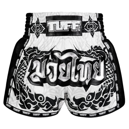 TUFF Muay Thai Shorts Boxing Trunks Retro Style (TUF-MSC108-WHT)