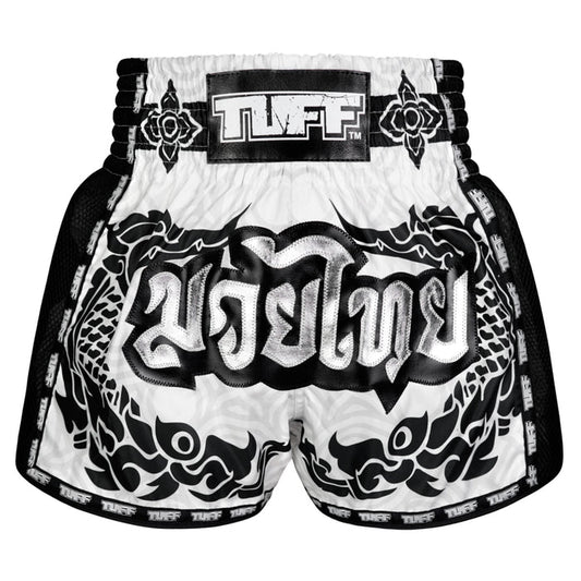 TUFF Muay Thai Shorts Boxing Trunks Retro Style (TUF-MSC108-WHT)