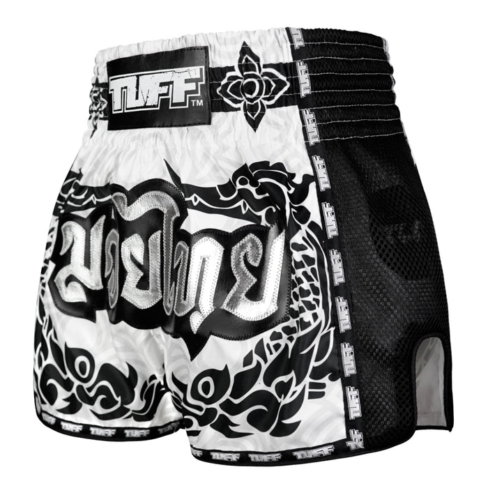TUFF Muay Thai Shorts Boxing Trunks Retro Style (TUF-MSC108-WHT)