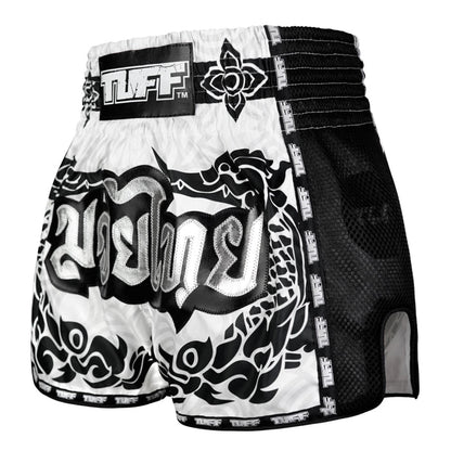 TUFF Muay Thai Shorts Boxing Trunks Retro Style (TUF-MSC108-WHT)
