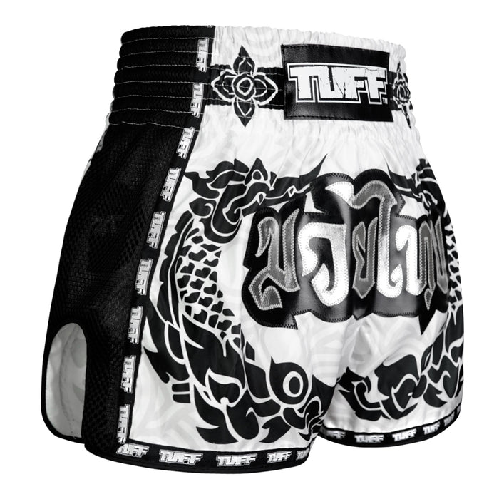 TUFF Muay Thai Shorts Boxing Trunks Retro Style (TUF-MSC108-WHT)