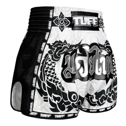 TUFF Muay Thai Shorts Boxing Trunks Retro Style (TUF-MSC108-WHT)