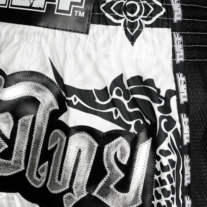 TUFF Muay Thai Shorts Boxing Trunks Retro Style (TUF-MSC108-WHT)