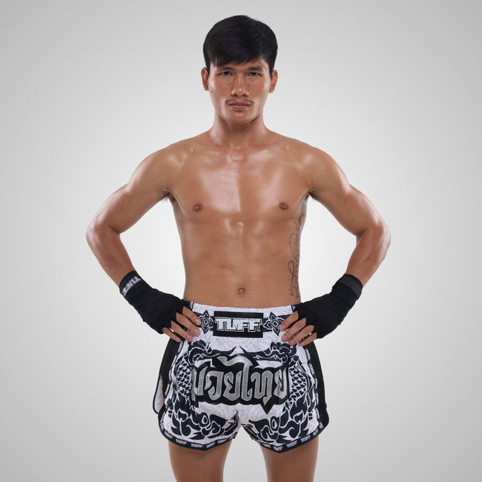 TUFF Muay Thai Shorts Boxing Trunks Retro Style (TUF-MSC108-WHT)