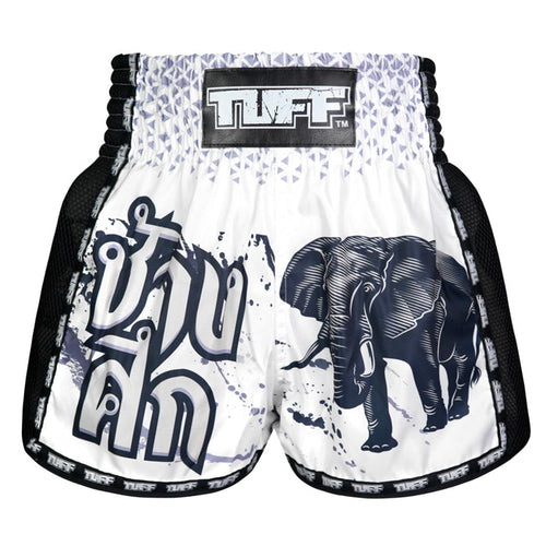 TUFF Muay Thai Shorts Boxing Trunks Retro Style (TUF-MSC112-WHT)