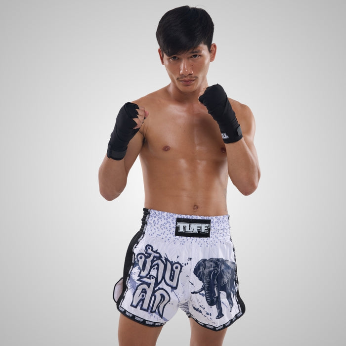 TUFF Muay Thai Shorts Boxing Trunks Retro Style (TUF-MSC112-WHT)