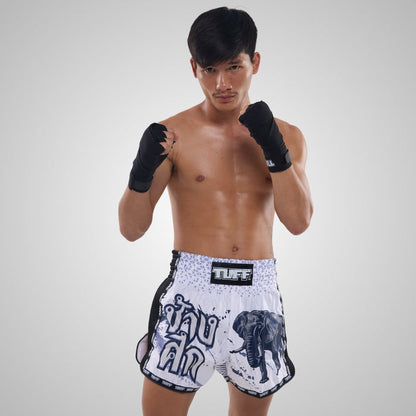 TUFF Muay Thai Shorts Boxing Trunks Retro Style (TUF-MSC112-WHT)