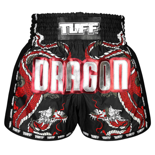 TUFF Muay Thai Shorts Boxing Trunks Retro Style (TUF-MSC115-BLK)