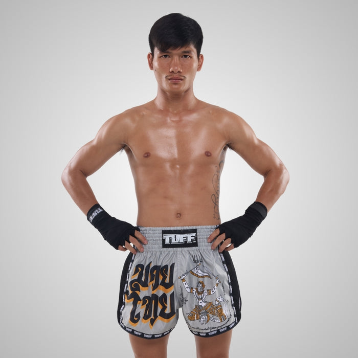 TUFF Muay Thai Shorts Boxing Trunks Retro Style (TUF-MSC118-GRY)