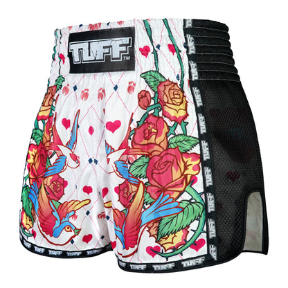 TUFF Muay Thai Shorts Boxing Trunks Retro Style (TUF-MSC124-WHT)