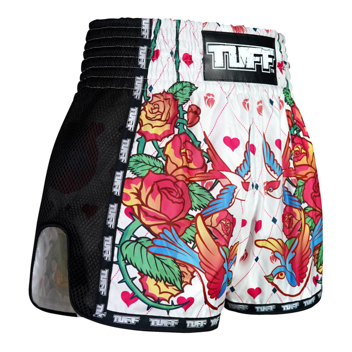 TUFF Muay Thai Shorts Boxing Trunks Retro Style (TUF-MSC124-WHT)