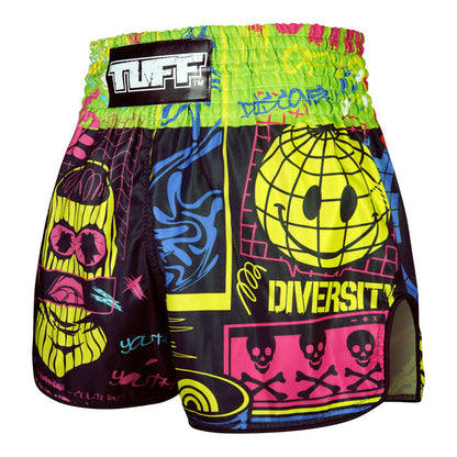 TUFF Muay Thai Shorts Boxing Trunks Retro Style (TUF-RMS119-BLK)