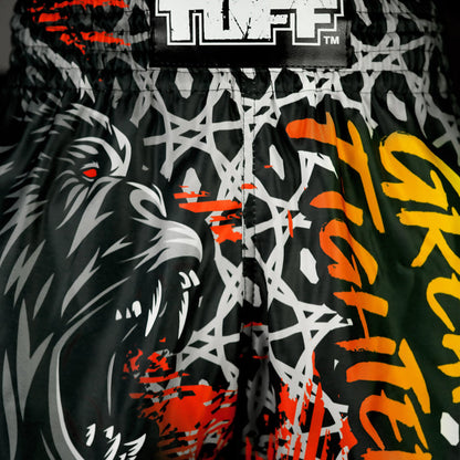 TUFF Muay Thai Shorts Boxing Trunks Retro Style (TUF-RMS123-BLK)