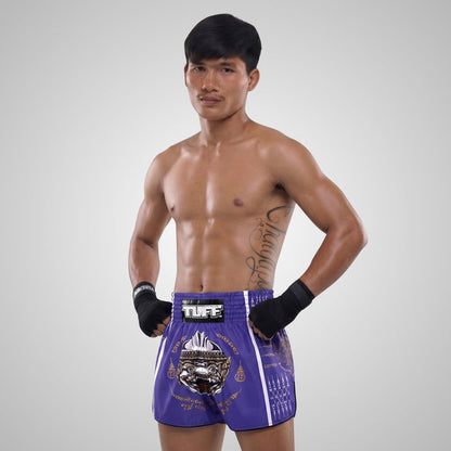 TUFF Muay Thai Shorts Boxing Trunks Retro Style (TUF-RMS129-PUR)